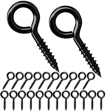 Qrity 20 Pezzi Viti per Occhielli 28mm, Gancio a Spirale in Legno, Vite Oculare, Gancio a Vite, Viti a Testa Tonda, Nero
