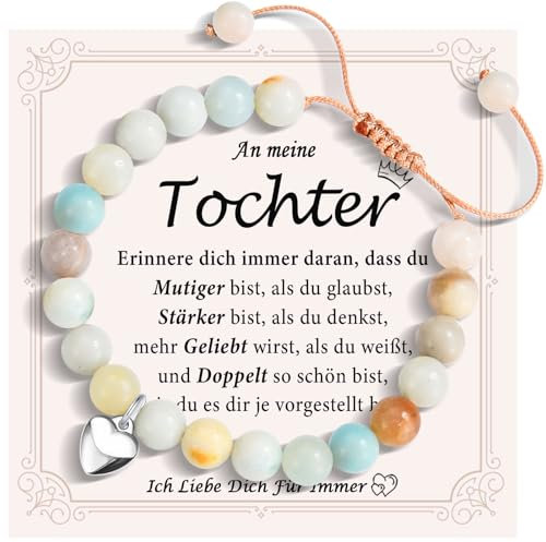 FAOMZQ Tochter Geschenk, Amazonit Perlen Armband für Tochter, Geschenke für Tochter von Mama Papa zum Geburtstag Weihnachten Abschluss Einschulung