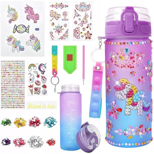 JoyJoyful Regalo Bambina 5 6 7 8 9 10 Anni, 600ml Unicorno Borraccia Giochi Bambina 4-10 Anni Femmina, Pittura Diamantata Kit Lavoretti Creativi per Bambini, Regalo Compleanno Ragazza 11 12 Anni