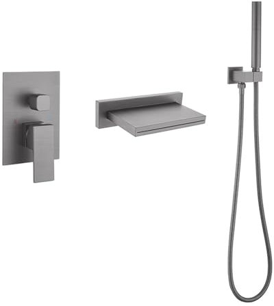 Badewanne Armatur Unterputz Badewannenpistole Grau Wasserfall Wasserhahn Badewanne Badewannenarmatur mit Handbrause Einhebelmischer Dusche