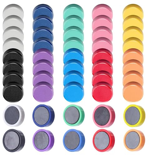 50 Stück Bunte Dekorative Magnete,10 Farben Starkklebende Mini Magnete | Ideal für Kühlschrank, Magnettafel, Whiteboard, Magnetwand, Büro, Schule & Zuhause(10 Farben)