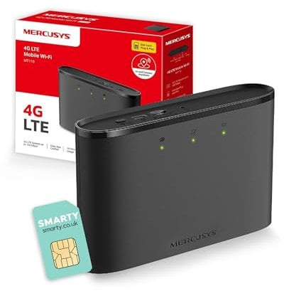 MERCUSYS MT110 Mifi with Free SIM card, 4G router, Travel Mobile Wifi Hotspot, Connects Up to 10 Devices, Rechargeable 2200mAh Battery for 10 hours, Portable Router with Sim Slot, Easy Management