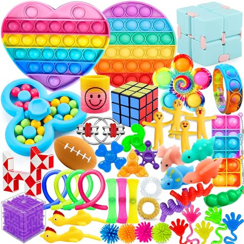 Chennyfun Stressabbau Spielzeug Set, 50Pcs Sensory Zappeln Anti Stress Spielzeug-Infinity Cube Sensorisches Spielzeug Set, Mini Squishy Kawaii Set Für Kinder Und Angst Mit Angstlust, Autismus Und ADHS