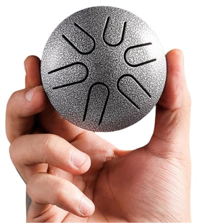 Stahlzungentrommel Regenspiel, 7,6 cm, 6 Töne, Mini-Outdoor-Regenspiel, Musikspiel, Handpan-Meditationstrommel für Garten, Mini-Handpan-Trommel (Silber)
