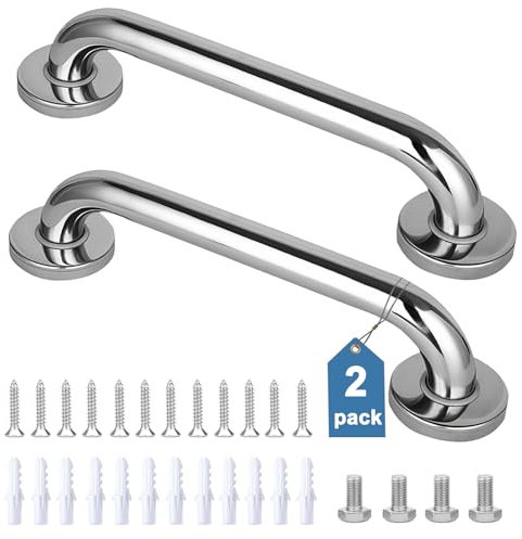 Bosdontek 2 Pezzi Maniglione Bagno, Antiscivolo Maniglia Doccia Anziani in Acciaio Inox, Multifunzionale WC Maniglione Doccia per Supporto per Disabili Anziani Gravida Bambini (Argento)