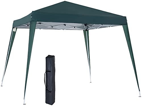 Outsunny Tonnelle de Jardin 3x3m Pop up Tente Pliable Acier Polyester imperméabilisé Anti UV avec Sac de Transport Vert foncé