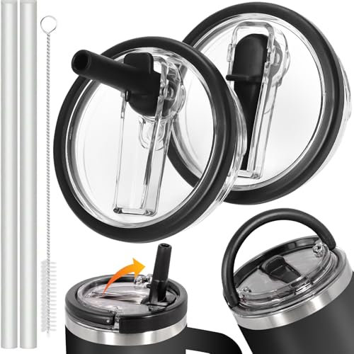 Vautvis Stanley Cup Accesorios, 2 Tapa Para Stanley Cup 40 Oz, Con 2 Pajillas, 1 Cepillo De Limpieza, Tapa De Repuesto Anti Goteo Accesorios