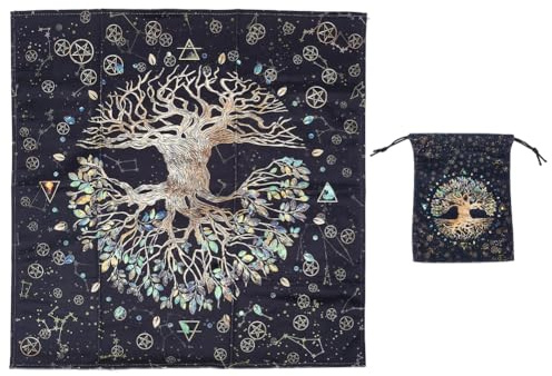HOBBIESAY 1 Set Tarot Tischdecke Mit Samtbeutel Schwarzer Lebensbaum Altar Tischdecke Weicher Wahrsagung Altar Schreibtisch Stoff Aufbewahrungstaschen Set Für Tarotkarten Für Wicca Hexereibedarf