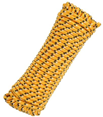 sourcing map Corde utilitaire tressée solide en polypropylène - 10 mm x 30,5 m - Pour bateau, camping, mât de drapeau, corde à linge, extérieur, orange/noir/blanc