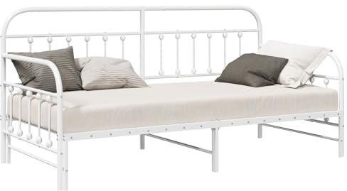 vidaXL Zeitgemäßes weißes Metallbett mit Ausziehbett - Stylische platzsparende Schlaflösung ideal für Erwachsene und Kinder - 100 x 200 cm umwandelbares Wohnzimmermöbel Klappsofa