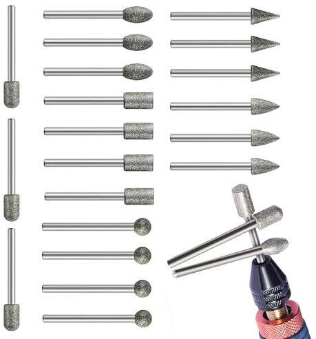 Chaofatchoy 20PCS 150-Grit Diamond Grinder Bits - 1/8 Shank Tool Accessories for Stone, Glass, Ceramic & Metal Carving/Polishing (Premium Diamond Bits Set for Dremel)