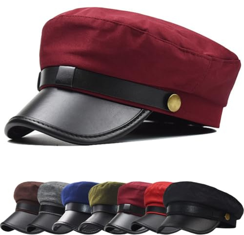 DURINM Baskenmütze klassisch einfarbig französisch für Damen PU Leder Zeitungsjunge Baskenmütze für Damen Schirmmütze Newsboy Barett Hut Maler Kappe Herbst Winter