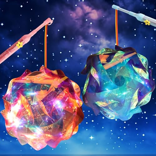 Editbar 2 Stück Laternen Bastelset für Kinder mit Laternenstab, DIY Selbstgebaute Laterne, Tragbare Multicolor Laterne für Kinder, Kurz Laternenstab für St. Martin,Halloween,Weihnachten & Kinderpartys