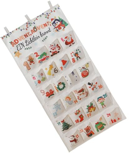 Countdown-Kalender mit 24 befüllbaren Taschen Leinwand Geschenktüte für Weihnachtsdekoration Urlaub Wandbehang Ornament Leinwand Adventskalender