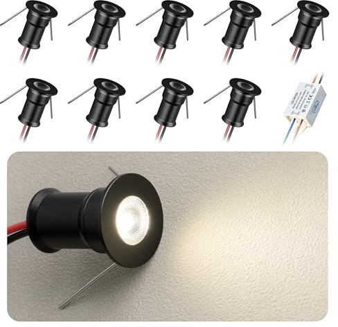 HHTUN Projecteur miniature LED 902 30°, DC12V 1W, 80 Ra, 75 lm, convient à l'éclairage d'armoires telles que les caves à vin, les armoires à chaussures, etc.(4000K,Black,9Pack)