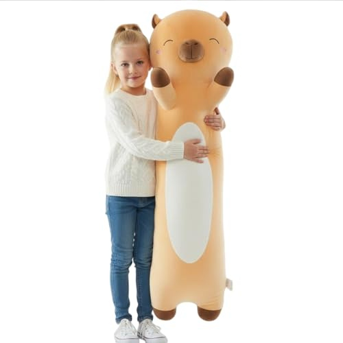 Aiuidun Capybara Kuscheltier 60cm, Langer Stofftier Capybara Plüsch als Seitenschläferkissen & Kuschelkissen, Weiches Wasserschwein Plüschtier Kissen für Kinder Geschenk(Braun)