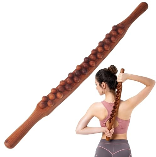 Gua Sha Wooden Therapy Stab, Scraping Stick mit 31 Holzmassageperlen, Massagestab Holz Ganzkörper Scraping Stick für Rücken Bauch Schulter Muskelentspannung Nacken Beine Arme