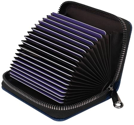 IHIGOGOFA Porta Carte di Credito Donne Uomo Pelle Portafoglio Donne Pelle Cerniera 20 Card slot, RFID Porta Tessere con Cerniera (Blu-18)