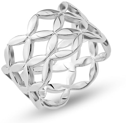 Cassini Damen Ring 925 Sterling Silber Blume des Lebens Design - edel mattiert teils poliert, massiv Silber; handgefertigt, nickelfrei antiallergisch, Geschenkidee, Damenschmuck 3RBI