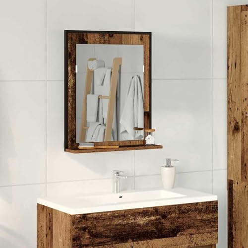 Mhdvray Wandspiegel Altholz mit Regal 50 x 12 x 60 cm Glas mit Holzwerkstoff Rahmen Modernes Design Robust und Platzsparend für Bad Flur Schlafzimmer