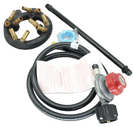 HZYUHMIG Brûleur en fonte fait maison 41000 BTU 10 jets avec ruban PTFE Système de contrôle de flamme et régulateur haute pression avec tuyau pour four à pizza, friteuse à dinde
