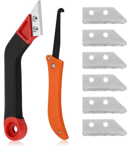 Grout Scraping Rake Tool, 9PCS Clean Grout Scraping Rake Tool with 6 Pieces Extra Replacement Accessories, Remover Grout Scraper for Tile Cleaning