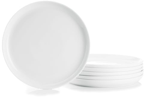 WishDeco Dessert Plates Set of 6, Ceramic Salad Plates 20cm / 8 Inch | Modern Kitchen Plate, Round White Serving Dishes, Microwave and Dishwasher Safe, Scratch Resistant, Smooth Glaze