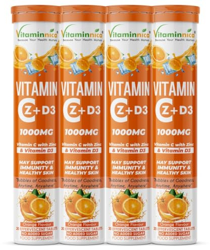 Vitaminnica Vitamin C+Z+D3 Effervescent Tablets Orange Flavour | Immune Support | Antioxidant Protection | Bone Health | Daily Wellness Formula (80 Tablets)