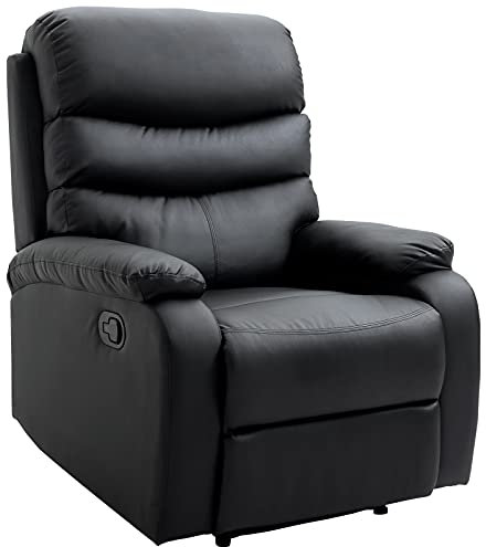 HOMCOM Recliner Armchair, PU Leather Manual Reclining Chair with Adjustable Leg Rest and Backrest, Easy Assembly, Recliner Chair for Living Room, Bedroom, Home Theater, Black