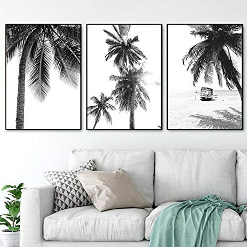 SHINERING Noir Blanc Palmier Posters Plage Toile Peinture Et Impressions Plantes Tropicales Photos pour Salon Décor Salon Salon No Frame