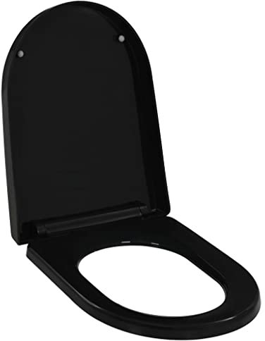 vidaXL Toilettensitz mit Absenkautomatik Quick-Release-Design Toilettendeckel WC Sitz Deckel Klodeckel Toilettenbrille Klobrille Schwarz 46x36,5cm