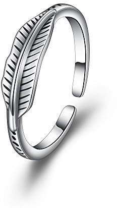 EVER FAITH Ring 925 Sterling Silber Mode Accessoire Retro Blatt Feather Feder Ring Band Größe M