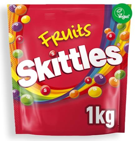 Skittles Sweets Bag, Fruit Flavoured, 1Kg, Vegan, Bulk Sweets Bag, Ideal for gift, snacks and sharing