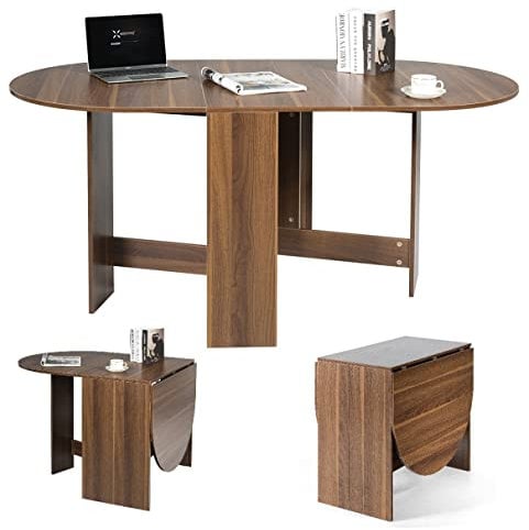 GIANTEX Mesa de Comedor Plegable de Madera para 4-7 Personas, 163 x 80 x 75 cm, Mesa Ovalada Multifuncional con Tablero Extensible, para Comedor, Salón, Dormitorio, Marrón