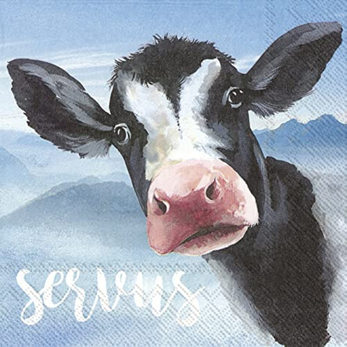 IHR - L871900 - Papierservietten, 20 Stück, Servus, Kuh, 16,5cm x 16,5cm, 3 lagig
