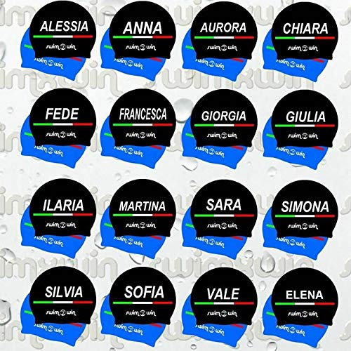 Malmsten SwimmerWear - Cuffia in Silicone per Piscina con Nome Nera - Federico