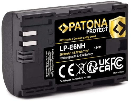 PATONA Protect V1 LP-E6NH Akku (2600mAh) Qualitätsakku mit NTC-Sensor und V1 Gehäuse - Intelligentes Akkusystem - neueste Generation