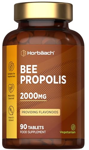 Bee Propolis Extract 2000mg | Flavonoids Propolis Supplement | High Strength 5:1 Extract | 90 Vegetarian Tablets (Not Capsules) | by Horbaach