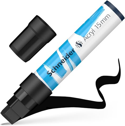 Schneider 120301 Paint-It Acrylstift (mit 15 mm Keilspitze, hochdeckende Acrylfarben für Holz, Leinwand, Stein uvm.) 1 Stück, schwarz