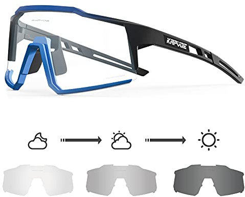 KAPVOE Photochromatische Selbsttönend Fahrradbrille TR90 Rahmen für Herren Damen Klar Sportsonnenbrille Sport Radfahren MTB Radbrille Sportbrille Fahren Baseball Laufen klar Schwarz 06