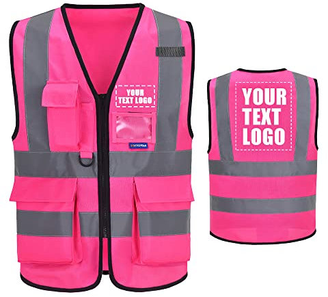 AYKRM 21 Farben Personalisierte bedruckbare Warnweste aufdruck mit Text oder mehrfarbigem Logo und Mehreren Taschen, Warnschutz Arbeitsweste Sicherheitsweste mit bedruckbare