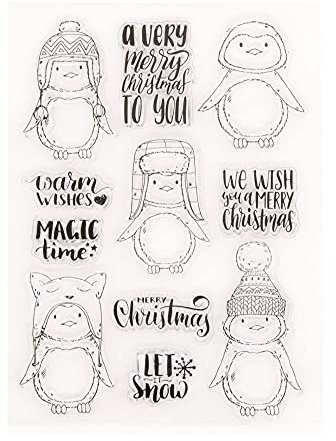 arriettycraft Gummistempel mit Aufschrift „Merry Christmas Pinguin“, transparent, für Weihnachtskarten, Dekoration und Bastelarbeiten
