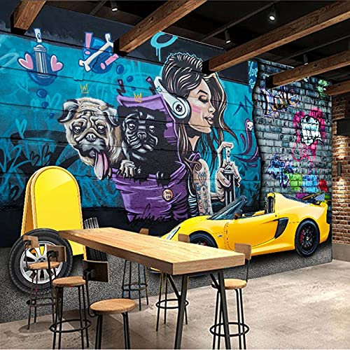 XTSWallpaper Auto Adhésif Stickers 3D Muraux - 250X150Cm Jaune Voitures Gens - Papier Peint Murales Panoramique 3D Papier Peint Personnalisé Photo Murale Cafe Tv Fond Peinture Murale