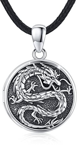 CUOKA MIRACLE Drachen Kette 925 Sterling Silber Herren Medaillon Drachen Anhänger Halskette für Damen Foto Bilder Kette Amulett Schmuck Geschenke für Mädchen Mama Großmutter