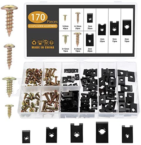 Kinsinder 170pcs Clip a U e Viti, Clip a U per Auto Dado con Viti di Montaggio Kit per Auto Automobile Motore Parafango Parafango Paraurti