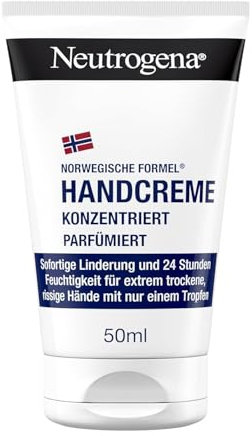 Neutrogena Handcreme konzentriert parfümiert, beruhigende Feuchtigkeitscreme gegen rissige Haut mit 40% Glycerin + Vitamin E, sofort feuchtigkeitsspendende Handcreme für sehr trockene Hände (50 ml)