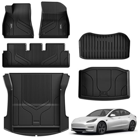 3W Fußmatten und Kofferraumwanne für Tesla Model 3 2021-2023 6-teiliges Satz, TPE Allwetter Maßgeschneiderte Fußmatten und Kofferraummatten Komplettset Tesla Model 3 2021-2023 Autofußmatten Zubehör