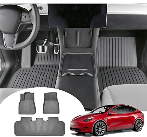 GAFAT Tesla Model Y 2024 2023-2021 Fussmatten, Tesla OEM-Original Model Y Fußmatten Gummimatten, TPE All-Weather 3D-Scannen Hoher Rand 5-7 cm, Tesla Model Y Zubehör [5 Sitzer]