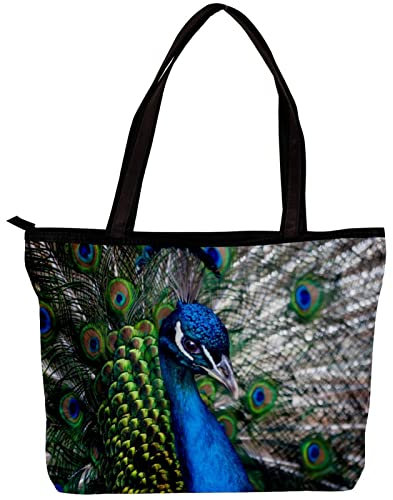 TBOUOBT Damen Große Größe Leinwand Umhängetasche Hobo Umhängetasche Handtasche Casual Tote,Tierisches Pfauenblau