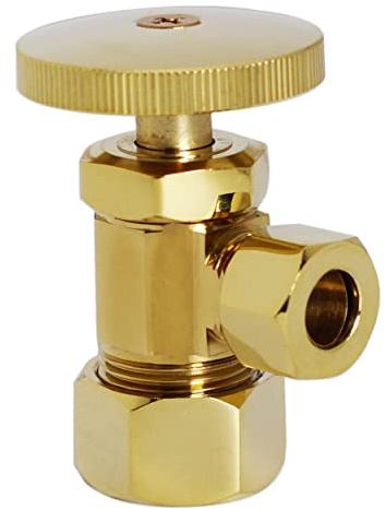 Westbrass A105-01 Round Handle Angle Stop Shut Off Valve, 1/2 Copper Pipe Inlet with 3/8 Compression Outlet, Polished Brass